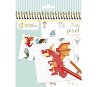 Avenue Mandarine - Ref GY098C - Graffy Pixel Colouring Book - Fantastic Creatures - Pixel Art, 250gsm Drawing Paper, 12 Designs, 24 Squared Sheets, Spiralbound