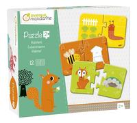 Avenue Mandarine - Ref JE511C - Puzzle Box - 12 x 2-Piece Puzzles - Learn Animal Habitats - 8 x 12cm When Assembled, Thick Cardboard Pieces, Suitable for Ages 2+