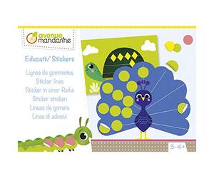 Avenue Mandarine - Ref KC101C - Educativ' Stickers Activity Box - Sticker Lines Dexterity - 18 Sheets, 9 Designs, 16 Sheets of Geometric Stickers, Suitable for Ages 3-4+