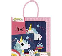 Avenue Mandarine - Ref KC112C - Pix Gallery Box Cross Stitch Painting - Unicorn Design - 127 x 127mm Printed Fabric, Frame Included, Suitable for Ages 6-10+