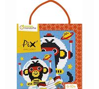 Avenue Mandarine - Ref KC121C - Pix Gallery Box Cross Stitch Painting - Monkey Astronaut Design - 127 x 127mm Printed Fabric, Frame Included, Suitable for Ages 6-10+