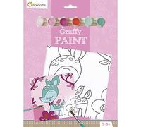 Avenue Mandarine - Ref PP013O - Graffy Paint Activity Set - Fawn Deer - Pre-Drawn Painting Cardboard Canvas, 20cm x 20cm, 6 Paints to Use, Suitable for Ages 5-8+, Black and White