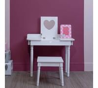 avenza wooden kids dressing table set with mirror in white