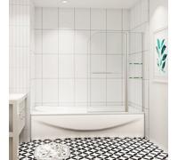AVER-GROWTH 1000X1400mm Chrome 180 Pivot Bath Shower 6mm Easyclean Glass Screen With Shelve+Towel Rail