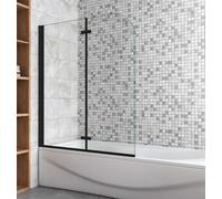 AVER-GROWTH 1000X1400mm Matt Black Pivot Hinge 2 Fold Shower Screen Over Bath 6mm Nano Glass Door Panel