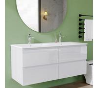 AVER-GROWTH 1200mm Vanity Unit With Basin High Gloss White Ceramic Sink Wall Hung Bathroom Storage Cabinet Soft Close Hinges 4 Drawers