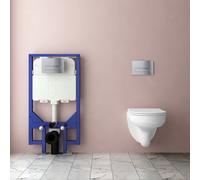 AVER-GROWTH Evergrow Bathroom 1.14M Concealed Cistern Frame Rimless Round Wall Hung Toilet Uf Soft Close Seat Set Chrome Button Flush Plate