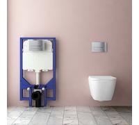 AVER-GROWTH Evergrow Bathroom 1.14M Concealed Cistern Frame Rimless Square Wall Hung Toilet Uf Soft Close Seat Set Chrome Button Flush Plate