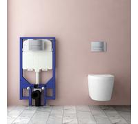 AVER-GROWTH Evergrow Bathroom 1.14M Concealed Cistern Frame Rimless Wall Mounted Toilet Round Wall Hung Wc Soft Close Seat Dual Flush Plate