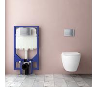AVER-GROWTH Evergrow Bathroom 1.14M Concealed Cistern Frame Round Wall Mounted Toilet Set Uf Soft Close Seat Chrome Square Button Flush Plate