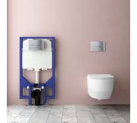 AVER-GROWTH Evergrow Bathroom 1.14M Concealed Cistern Frame Wall Hung Rimless Round Toilet Uf Soft Close Seat Set Chrome Button Flush Plate