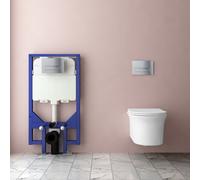 AVER-GROWTH Evergrow Bathroom 1.14M Concealed Cistern Frame With Round Rimless Wall Hung Toilet Uf Soft Close Seat Chrome Button Flush Plate