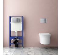 AVER-GROWTH Evergrow Bathroom Round Rimless Wall Hung Toilet Uf Soft Close Seat 1.14M Concealed Cistern Frame Set Chrome Button Flush Plate