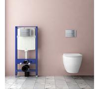 AVER-GROWTH Evergrow Bathroom Round Wall Mounted Toilet Uf Soft Close Sea With 1.14M Concealed Cistern Frame Chrome Square Button Flush Plate