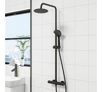 AVER-GROWTH Evergrow Matt Black Thermostatic Mixer Shower Set Round Twin Head Exposed Valve