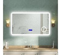 AVER-GROWTH Led Bathroom Mirror With Bluetooth 3 Colour Light, Demister Anti-Fog 3X Magnifying Clock Touch/wall Switch Illuminated 1400X800mm