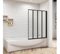 AVER-GROWTH Matt Black 1000X1400mm 4 Fold Folding Bath Shower Screen Glass Panel