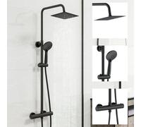 AVER-GROWTH Modern Matt Black Thermostatic Mixer Shower Set Round Twin Head Exposed Valve