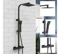 AVER-GROWTH Modern Matt Black Thermostatic Mixer Shower Set Square Twin Head Exposed Valve