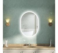 AVER-GROWTH Oval Led Bathroom Mirror With Lights Dimmable Demister Anti-Fog Touch/wall Switch Vertical/horizontal Illuminated Mirror 60X80Cm