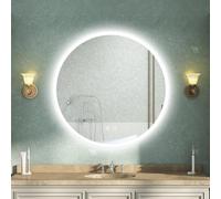 AVER-GROWTH Round Led Bathroom Mirror With Lights 3 Colour, Demister Anti-Fog Double Touch Switch Memory Function Illuminated Wall Mirror 60Cm