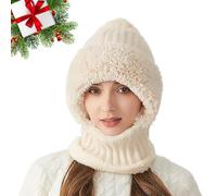 Averageon 3 in 1 Beanie Hat for Women, 3 in 1 Beanie Hat with Scarf and Mask, Mask Set Hooded Piece Windproof Warm Snow Cap(Natural)