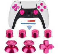 Avericht Metal ABXY Buttons Dpad Thumbsticks for PS5 Controller, Metal Aluminum Action Buttons & Dpad & Analog Stick Replacement Kit for PS5 Controller (Metal Pink)