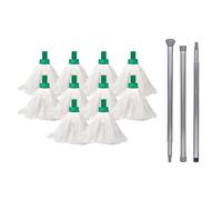 Avern Exel Mop Heads BIG White Push Socket Fit Mop Heads (Pack Of 10) Disposable Super Absorbent Heavy Duty Mops - Colour Coded - Robert Scott (Green (10 Pack) + Handle)