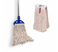AVERN Industrial Mop Flat Kentucky String Mops 12oz Floor Mop with 2 Reusable Mops & Handle , Heavy Duty Commercial Mops for Home Mall,Factories,Warehouses,Office Stairs Blue