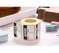 AVERON Offer Price Label, White/Black, 70mm x 35mm, Paper, was/Now Pricing, Thermal Printed, Waterproof Adhesive, 100 Pack