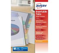 Avery 05614501 Index Maker Polypropylene Insertable Tab Dividers, 12 Plain Tabs - Assorted Colours