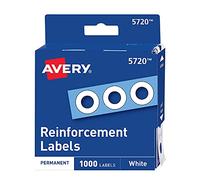 Avery 05720 Dispenser Pack Hole Reinforcements, 1/4" Dia, White (Pack of 1000)