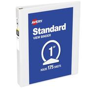 Avery 1" Economy View 3 Ring Binder, Round Ring, Holds 8.5" x 11" Paper, 1 White Binder (5711)