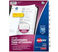 AVERY 10-Tab Dividers for 3-Ring Binders, Customizable Table of Contents, Classic White Tabs, 1 Set (11134)