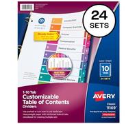 Avery 10 Tab Dividers for 3 Ring Binders, Customizable Table of Contents, Multicolor Tabs, 24 Sets (11169)
