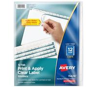 Avery 12-Tab Binder Dividers, Easy Print & Apply Clear Label Strip, Index Maker, White Tabs, 5 Sets (11429)