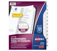 Avery 12 Tab Dividers for 3 Ring Binders, Customizable Table of Contents, Classic White Tabs, 3 Sets (11078)