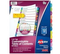 Avery 12 Tab Dividers for 3 Ring Binders, Customizable Table of Contents, Multicolor Tabs, 1 Set, 24 Packs (11843)
