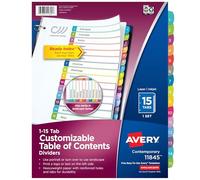 Avery 15-tab Dividers for 3 Ring Binders, Customizable Table of Contents, Multicolor Tabs, 1 Set (11845)