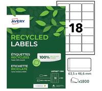 AVERY - 1800 White Customizable Self-Adhesive Labels - 100% Recycled - Size 63.5 x 46.6 mm - Laser and Inkjet Printing