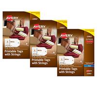 AVERY 2" x 3.5" Printable Tags, 288 Tags (3 Pack), Inkjet Only, Matte White, With Strings, Sure Feed Technology