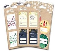 Avery 36 PCS Festive Label Mix, Name Gift Stickers, Bag Decoration, Colour-Your-Own Labels, Kids Stickers