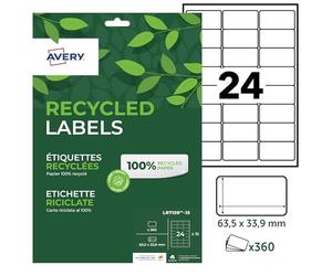 Avery - 360 White Customizable Self-Adhesive Labels - 100% Recycled - Size 63.5 x 33.9 mm - Laser and Inkjet Printing