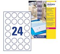 Avery labels L7780-25 Crystal clear round laser labels 24/sht, 25 sht/pk 600 tot