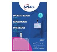 Avery Clip Badge Holders 4822 - Printable & Customisable Name Inserts 90 x 60 mm White Pack of 25