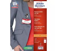 Avery 4822 Clip Badge Holders with Printable and customisable Name Inserts (90 x 60 mm Badges) - White, Pack of 25