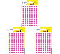 Avery 490 Circle Stickers, 8mm Diameter, Pink Small Round Dot Adhesive Labels (Pack of 3)