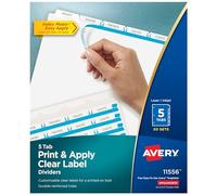 Avery 5-Tab Binder Dividers, Easy Print & Apply Clear Label Strip, Index Maker, White Tabs, 50 Sets (11556)