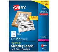 Avery 5127 TrueBlock Shipping Labels w/Receipt, 5-1/16 x 7-5/8, White, 50/Pack