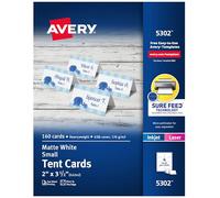 Avery 5302 Small Tent Card, White, 2 x 3 1/2, 4 Cards/Sheet (Box of 160)
